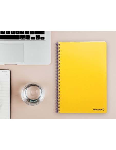Cuaderno espiral liderpapel folio smart tapa blanda 80h 60gr cuadro 4mm con margen color amarillo