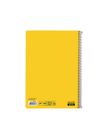 Cuaderno espiral liderpapel folio smart tapa blanda 80h 60gr cuadro 4mm con margen color amarillo