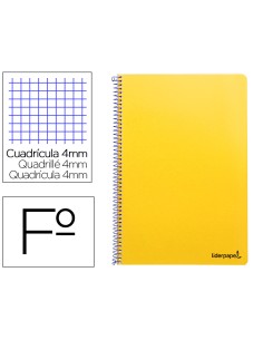 Cuaderno espiral liderpapel folio smart tapa blanda 80h 60gr cuadro 4mm con margen color amarillo