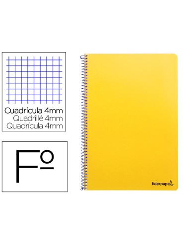 Cuaderno espiral liderpapel folio smart tapa blanda 80h 60gr cuadro 4mm con margen color amarillo