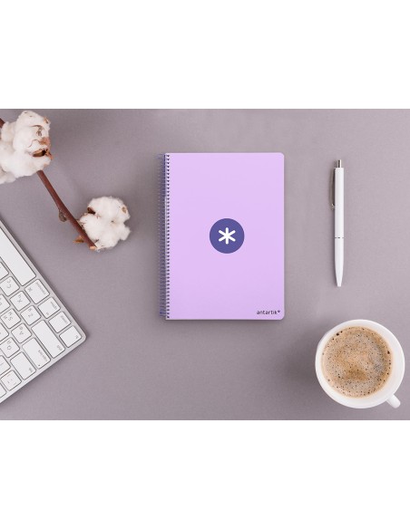 Cuaderno espiral liderpapel a5 antartik tapa dura 80h 100 gr cuadro 5mm color lavanda