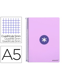 Cuaderno espiral liderpapel a5 antartik tapa dura 80h 100 gr cuadro 5mm color lavanda