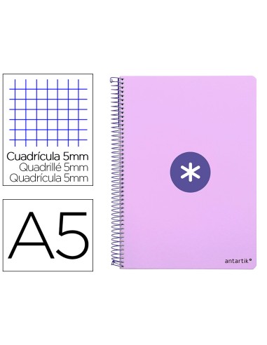 Cuaderno espiral liderpapel a5 antartik tapa dura 80h 100 gr cuadro 5mm color lavanda