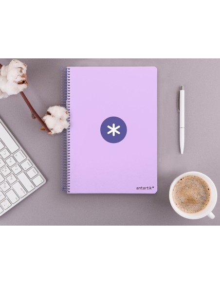 Cuaderno espiral liderpapel a4 micro antartik tapa dura 80h 100 gr cuadro 5 mm sin bandas 4 taladros color lavanda