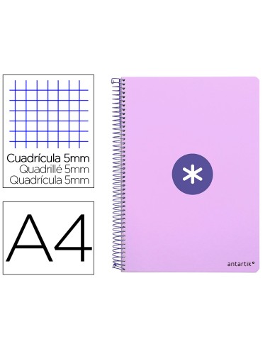 Cuaderno espiral liderpapel a4 micro antartik tapa dura 80h 100 gr cuadro 5 mm sin bandas 4 taladros color lavanda