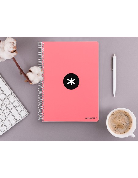Cuaderno espiral liderpapel a4 micro antartik tapa dura 80 h 100 gr cuadro 5mm sin bandas 4 taladros color coral