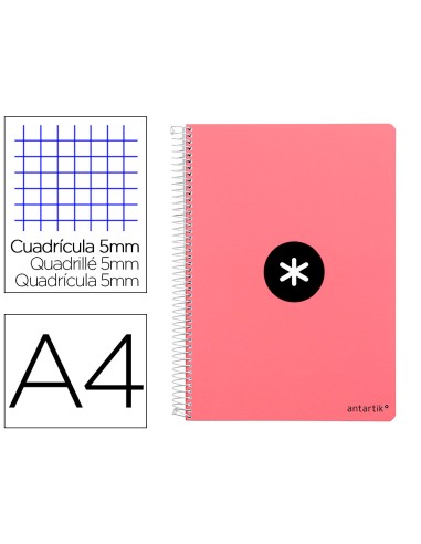 Cuaderno espiral liderpapel a4 micro antartik tapa dura 80 h 100 gr cuadro 5mm sin bandas 4 taladros color coral