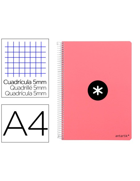 Cuaderno espiral liderpapel a4 micro antartik tapa dura 80 h 100 gr cuadro 5mm sin bandas 4 taladros color coral