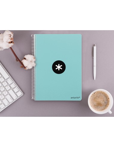 Cuaderno espiral liderpapel a4 micro antartik tapa dura 80h 100 gr cuadro 5mm sin bandas 4 taladros color menta