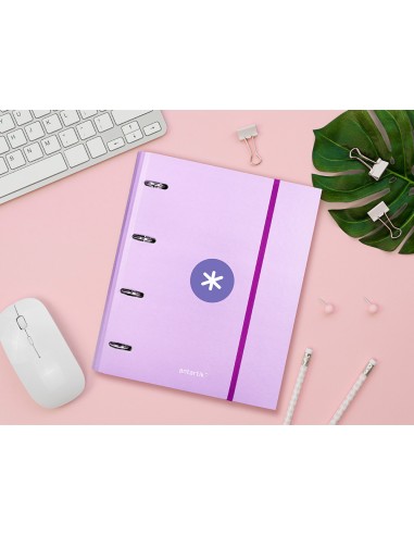 Carpeta con recambio antartik a4 cuadro 5mm forrada 4 anillas 40mm redondas color lavanda