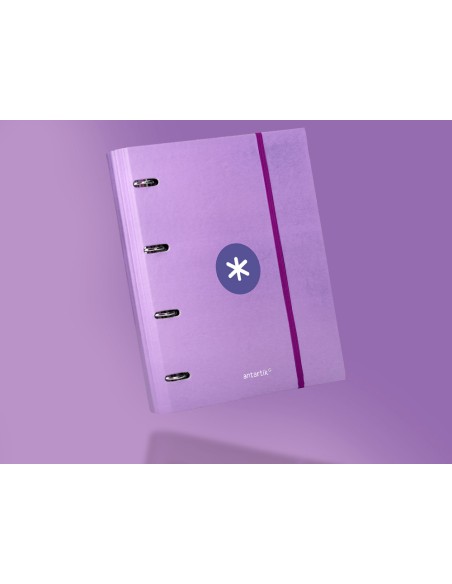Carpeta con recambio antartik a4 cuadro 5mm forrada 4 anillas 40mm redondas color lavanda