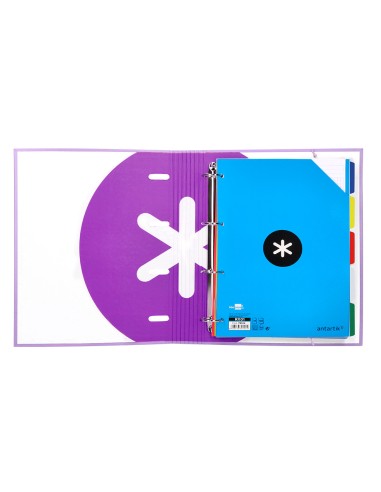 Carpeta con recambio antartik a4 cuadro 5mm forrada 4 anillas 40mm redondas color lavanda