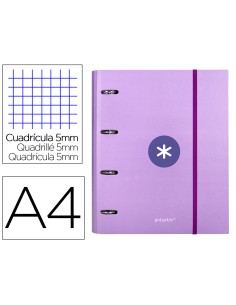 Carpeta con recambio antartik a4 cuadro 5mm forrada 4 anillas 40mm redondas color lavanda