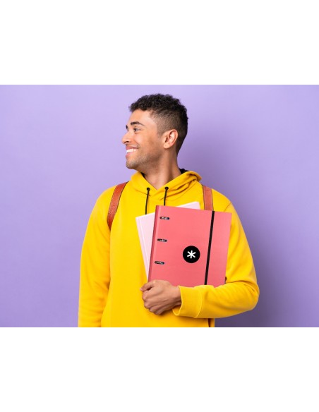 Carpeta con recambio antartik a4 cuadro 5mm forrada 4 anillas 40mm redondas color coral