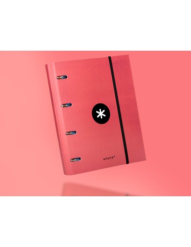 Carpeta con recambio antartik a4 cuadro 5mm forrada 4 anillas 40mm redondas color coral