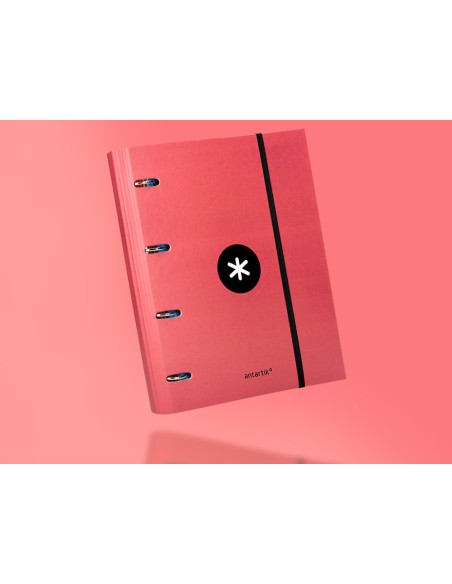 Carpeta con recambio antartik a4 cuadro 5mm forrada 4 anillas 40mm redondas color coral