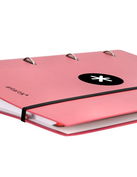 Carpeta con recambio antartik a4 cuadro 5mm forrada 4 anillas 40mm redondas color coral