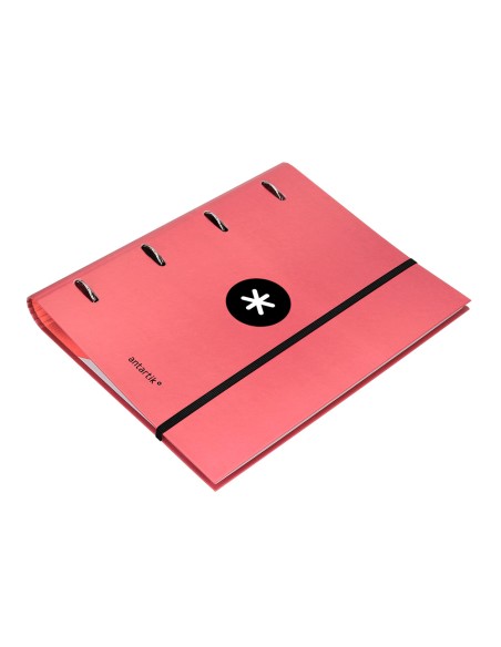 Carpeta con recambio antartik a4 cuadro 5mm forrada 4 anillas 40mm redondas color coral
