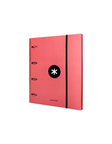Carpeta con recambio antartik a4 cuadro 5mm forrada 4 anillas 40mm redondas color coral