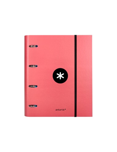 Carpeta con recambio antartik a4 cuadro 5mm forrada 4 anillas 40mm redondas color coral