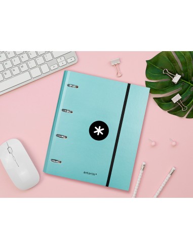 Carpeta con recambio antartik a4 cuadro 5mm forrada 4 anillas 40mm redondas color menta