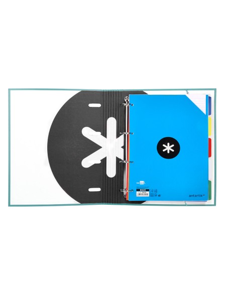 Carpeta con recambio antartik a4 cuadro 5mm forrada 4 anillas 40mm redondas color menta