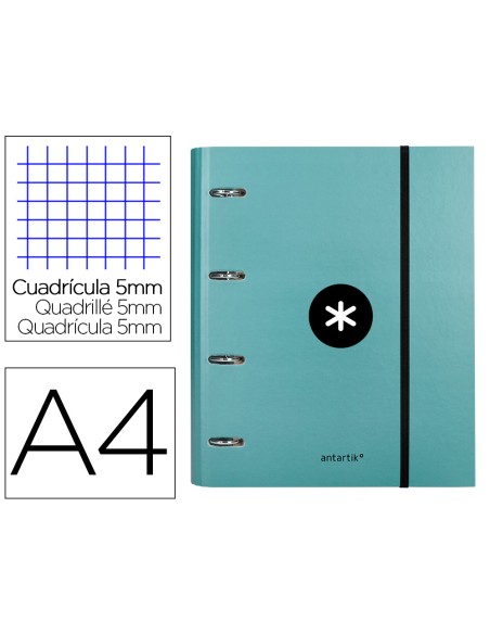 Carpeta con recambio antartik a4 cuadro 5mm forrada 4 anillas 40mm redondas color menta