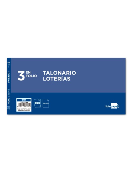 Talonario liderpapel loteria tres en folio 111