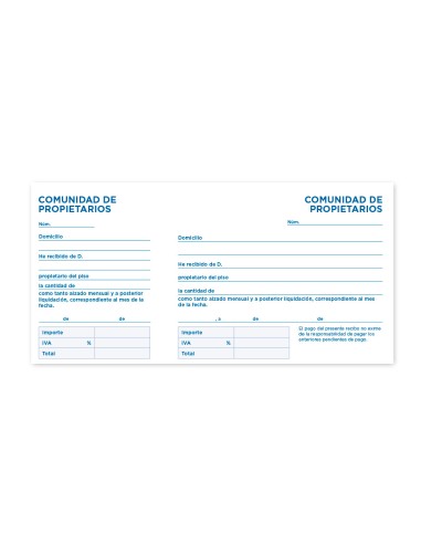 Talonario liderpapel comunidad tres en folio 106 con iva