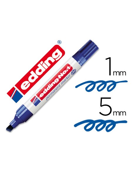 Rotulador edding marcador permanente 1 azul punta biselada 5 mm recargable