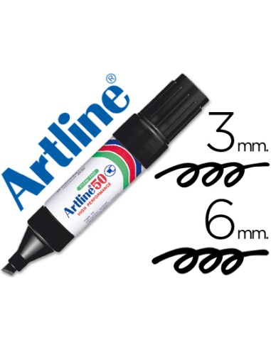 Rotulador artline marcador permanente ek 50 negro punta biselada 6 mm papel metal y cristal