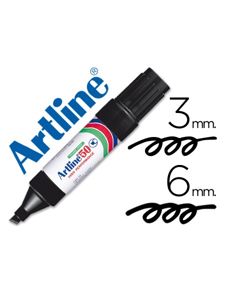 Rotulador artline marcador permanente ek 50 negro punta biselada 6 mm papel metal y cristal