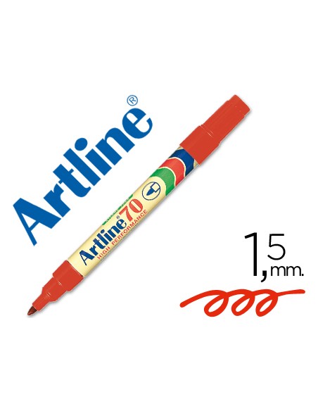 Rotulador artline marcador permanente ek 70 rojo punta redonda 15 mm papel metal y cristal