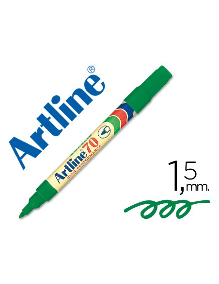 Rotulador artline marcador permanente ek 70 verde punta redonda 15 mm papel metal y cristal