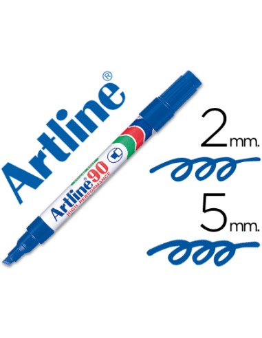 Rotulador artline marcador permanente ek 90 azul punta biselada 5 mm papel metal y cristal