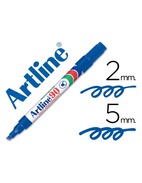 Rotulador artline marcador permanente ek 90 azul punta biselada 5 mm papel metal y cristal