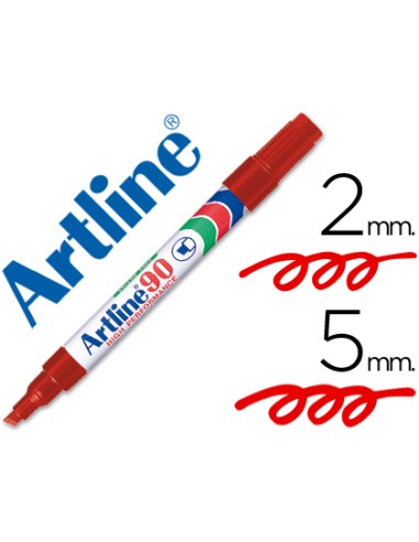 Rotulador artline marcador permanente ek 90 rojo punta biselada 5 mm papel metal y cristal