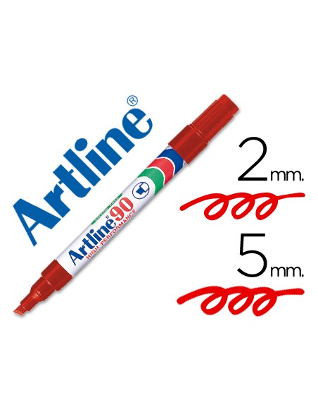 Rotulador artline marcador permanente ek 90 rojo punta biselada 5 mm papel metal y cristal