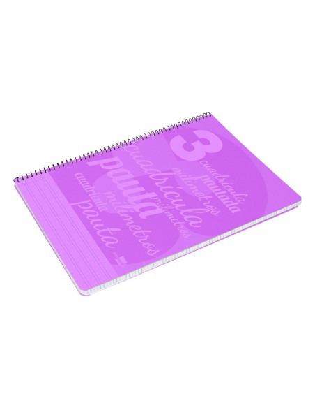 Cuaderno espiral liderpapel folio pautaguia tapa plastico 80h 75gr cuadro pautado 3mm con margen color violeta