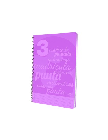 Cuaderno espiral liderpapel folio pautaguia tapa plastico 80h 75gr cuadro pautado 3mm con margen color violeta