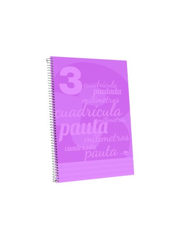 Cuaderno espiral liderpapel folio pautaguia tapa plastico 80h 75gr cuadro pautado 3mm con margen color violeta