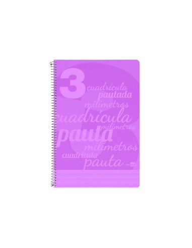 Cuaderno espiral liderpapel folio pautaguia tapa plastico 80h 75gr cuadro pautado 3mm con margen color violeta