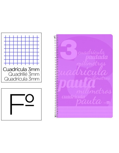 Cuaderno espiral liderpapel folio pautaguia tapa plastico 80h 75gr cuadro pautado 3mm con margen color violeta