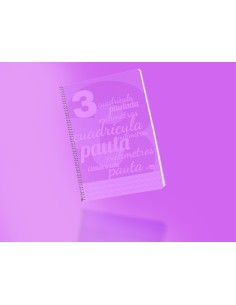 Cuaderno espiral liderpapel folio pautaguia tapa plastico 80h 75gr cuadro pautado 3mm con margen color violeta