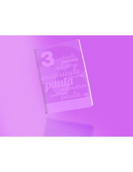 Cuaderno espiral liderpapel folio pautaguia tapa plastico 80h 75gr cuadro pautado 3mm con margen color violeta