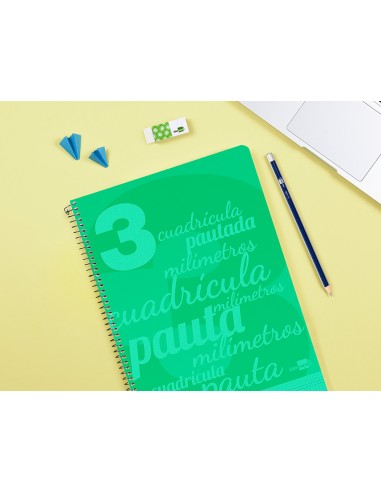 Cuaderno espiral liderpapel folio pautaguia tapa plastico 80h 75gr cuadro pautado 3mm con margen color verde