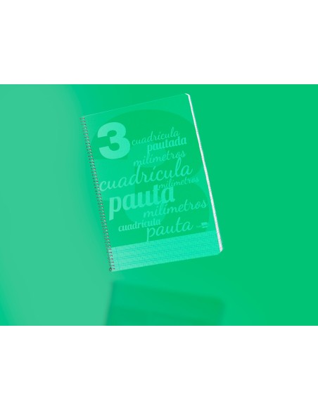 Cuaderno espiral liderpapel folio pautaguia tapa plastico 80h 75gr cuadro pautado 3mm con margen color verde