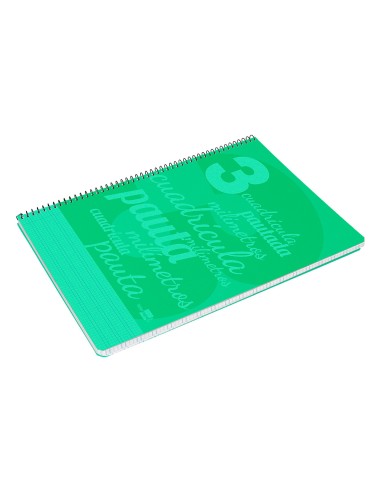 Cuaderno espiral liderpapel folio pautaguia tapa plastico 80h 75gr cuadro pautado 3mm con margen color verde