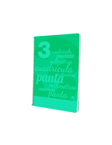 Cuaderno espiral liderpapel folio pautaguia tapa plastico 80h 75gr cuadro pautado 3mm con margen color verde