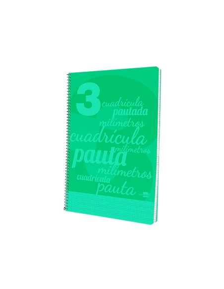 Cuaderno espiral liderpapel folio pautaguia tapa plastico 80h 75gr cuadro pautado 3mm con margen color verde